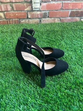 Cityclassified Black Suede Ankle-Strap Block Heels